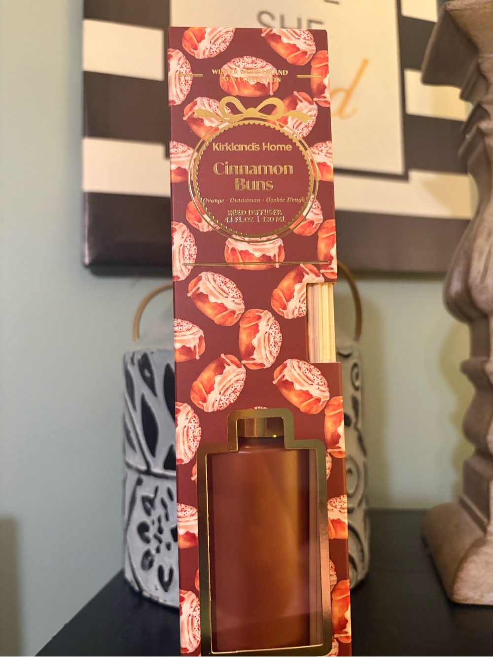 Kirklands Cinnamon Buns Reed Diffuser - Burgundy, Gold, Cream